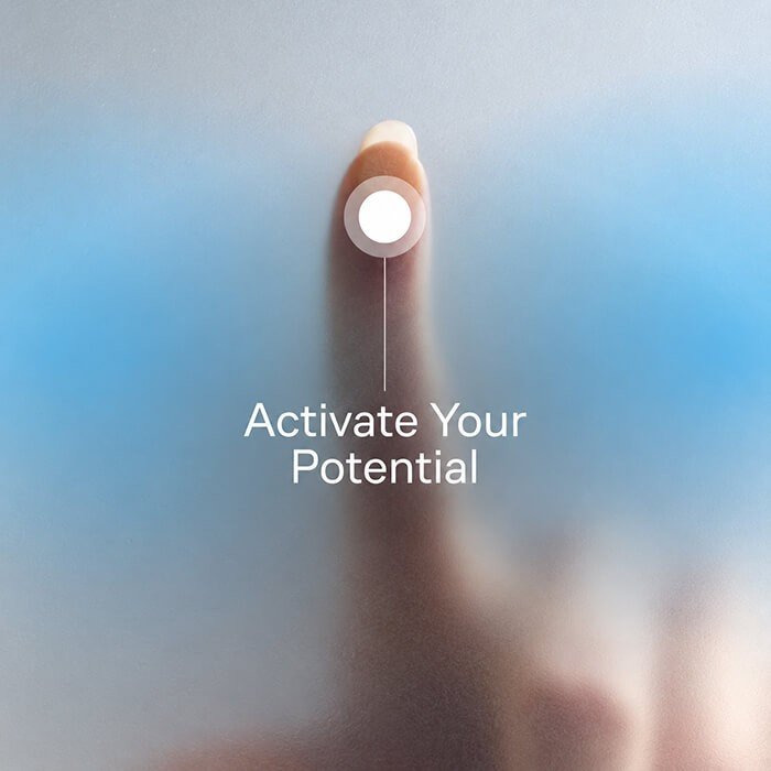 Finger activating a glowing touchpoint with the words Activate Your Potential